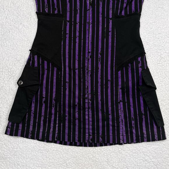Lip Service Ghoul School Fright Night Out Striped Purple Black Mini Dress Goth - Picture 8 of 16